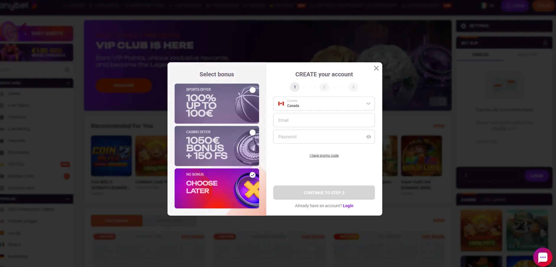 TonyBet Casino Screen